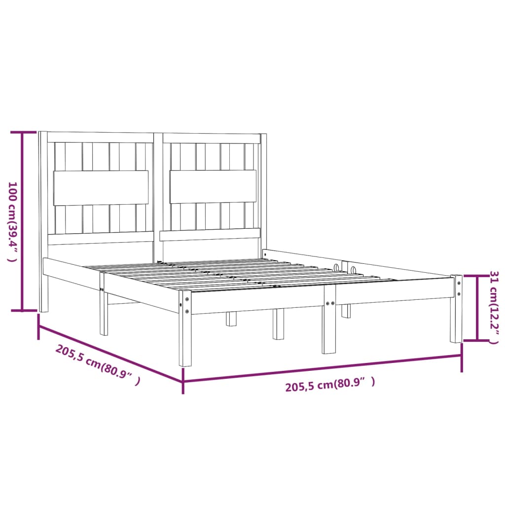 Estrutura de cama 200x200 cm madeira de pinho maciça