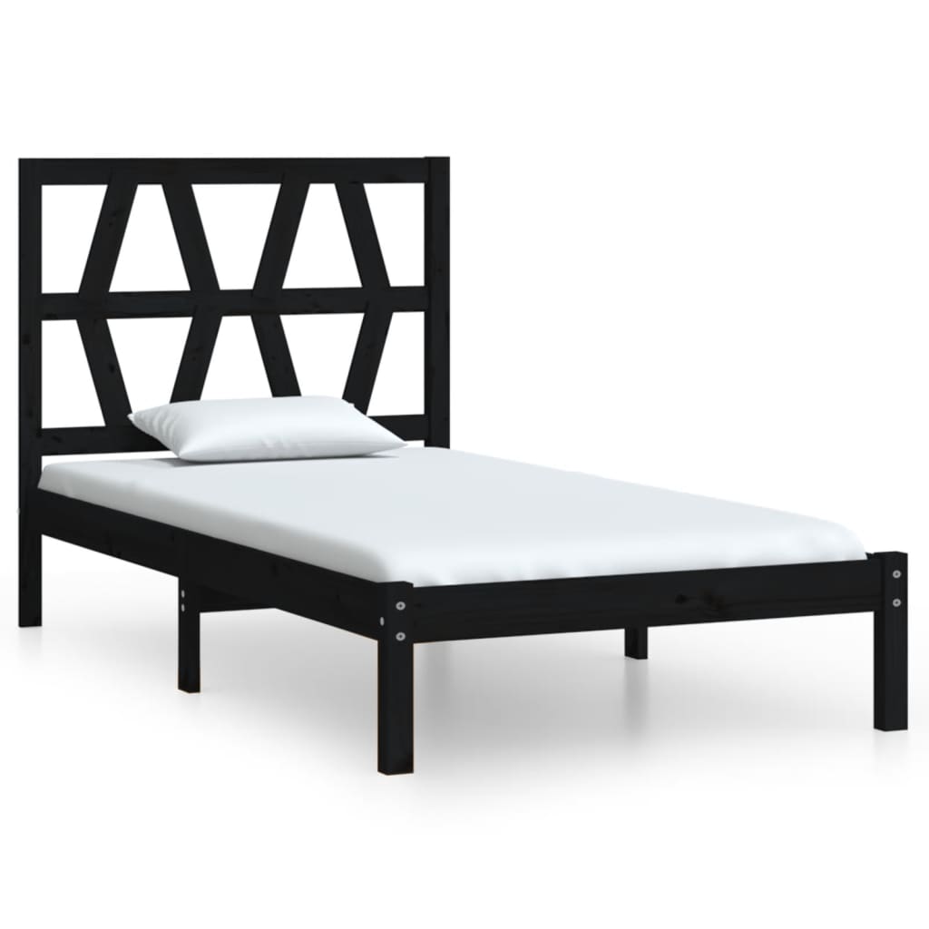 Estrutura de cama pequena solteiro 75x190 cm pinho maciço preto