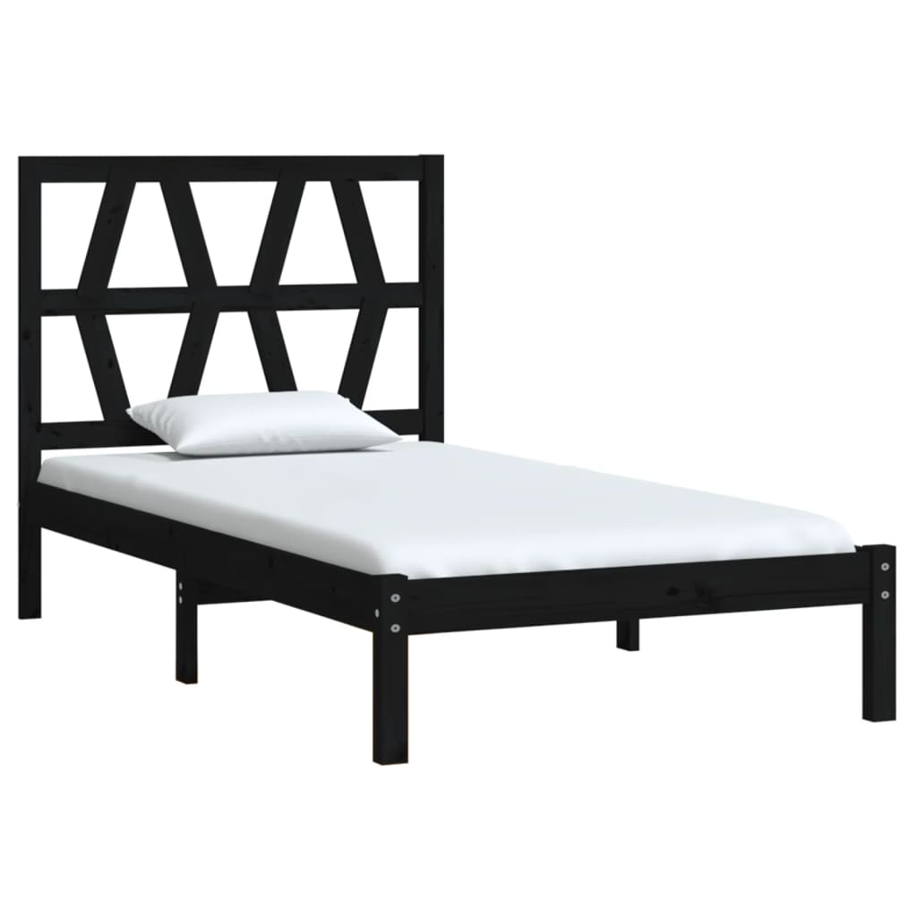 Estrutura de cama pequena solteiro 75x190 cm pinho maciço preto