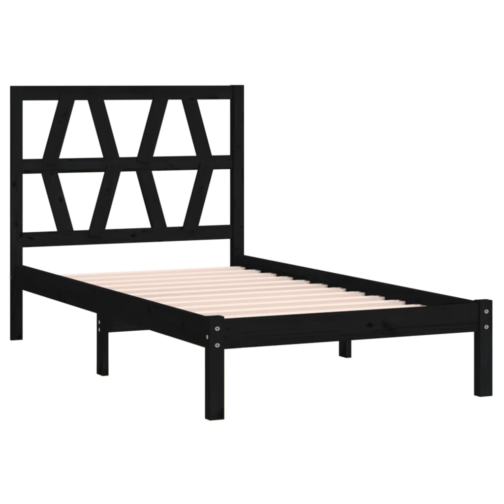 Estrutura de cama pequena solteiro 75x190 cm pinho maciço preto