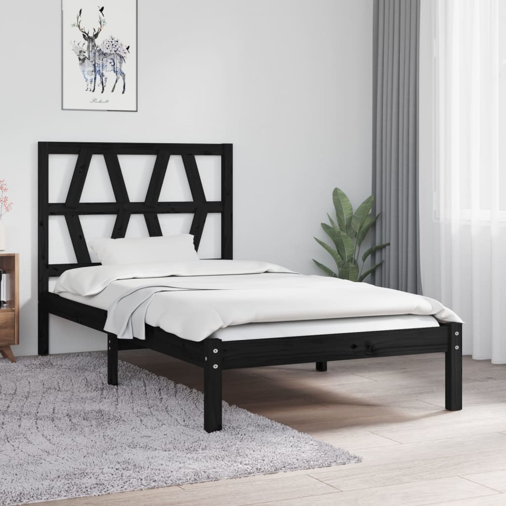 Estrutura de cama pequena solteiro 75x190 cm pinho maciço preto