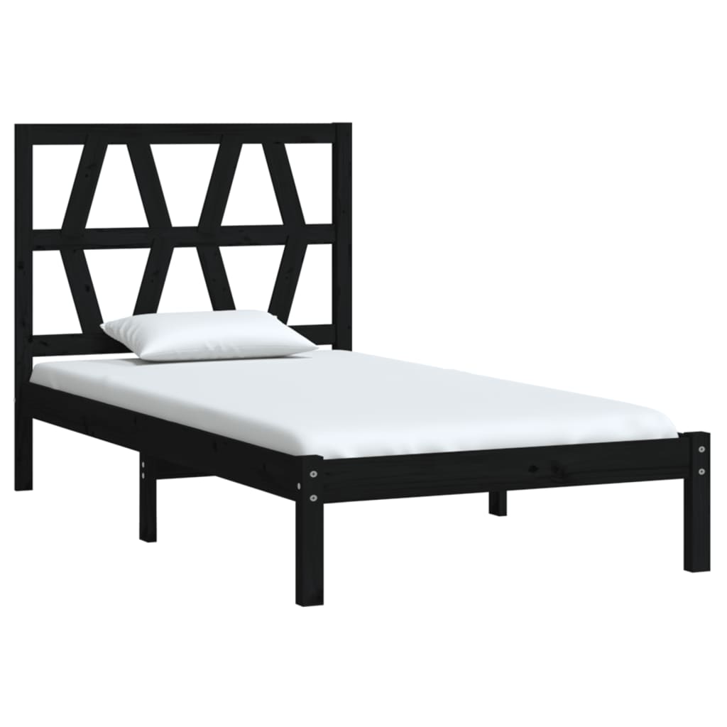 Estrutura de cama solteiro 90x190 cm pinho maciço preto