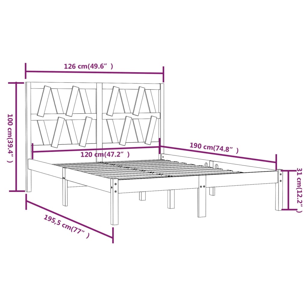 Estrutura de cama pequena casal 120x190 cm pinho maciço branco