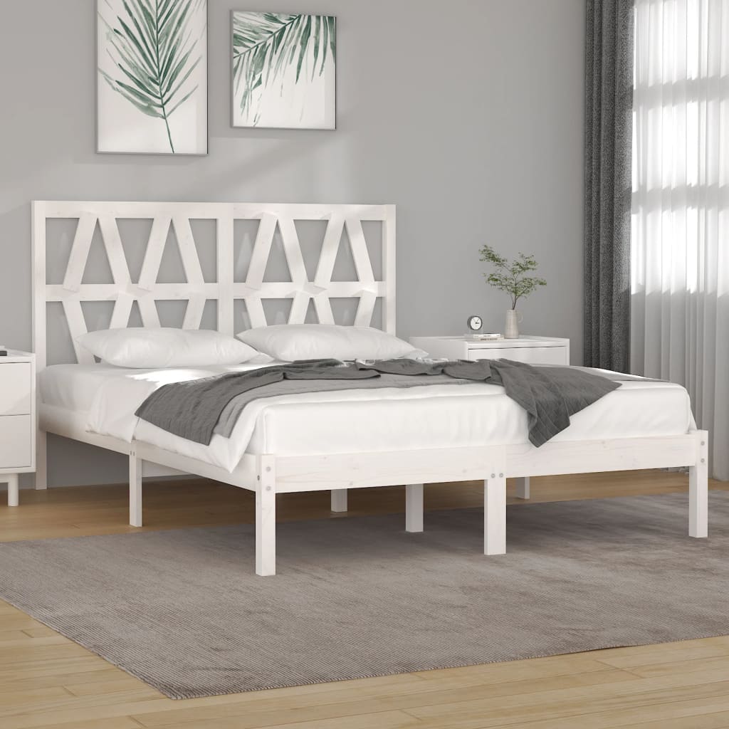 Estrutura de cama pequena casal 120x190 cm pinho maciço branco