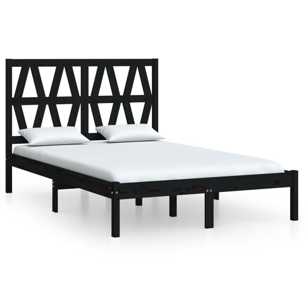 Estrutura de cama pequena casal 120x190 cm pinho maciço preto