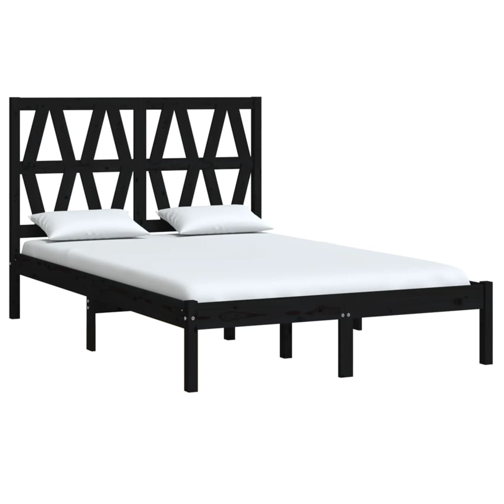 Estrutura de cama pequena casal 120x190 cm pinho maciço preto