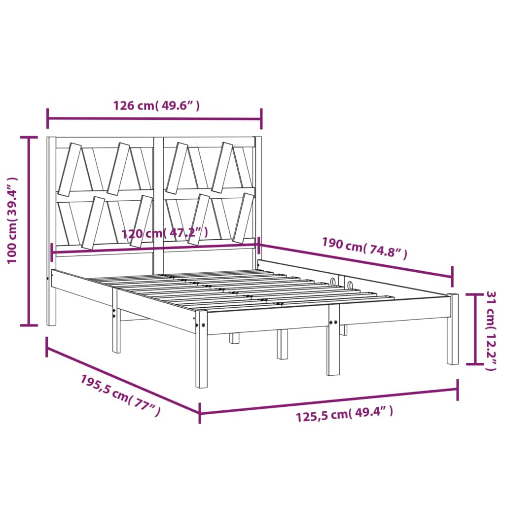 Estrutura de cama pequena casal 120x190 cm pinho maciço preto