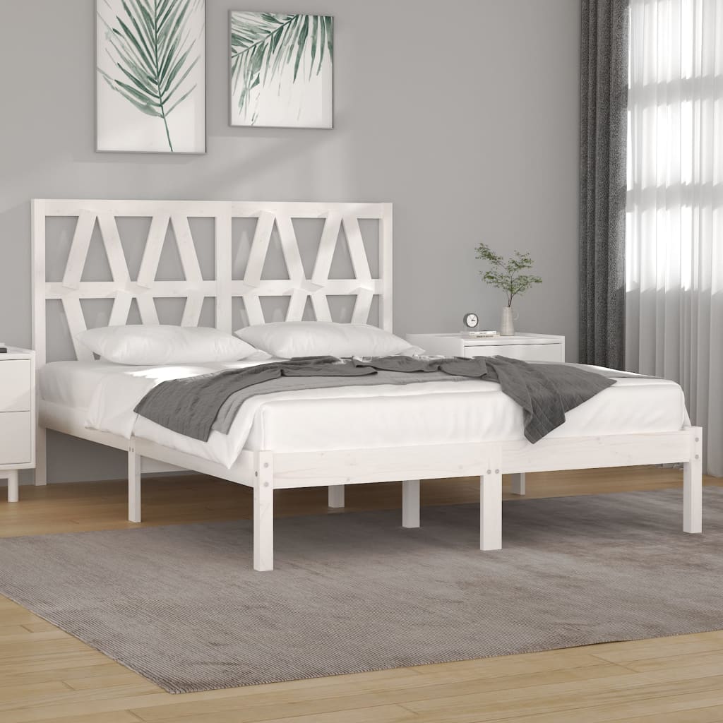 Estrutura de cama casal 135x190 cm pinho maciço branco