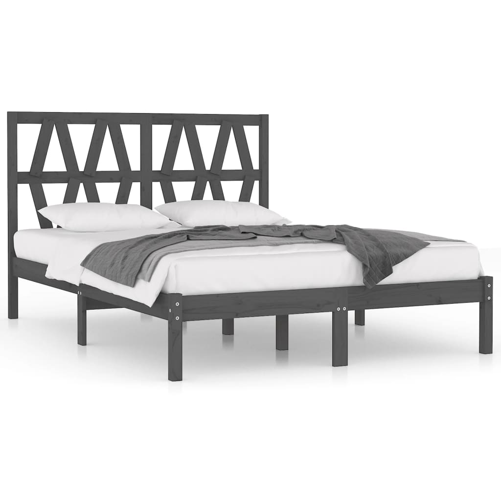 Estrutura de cama casal 135x190 cm pinho maciço cinza