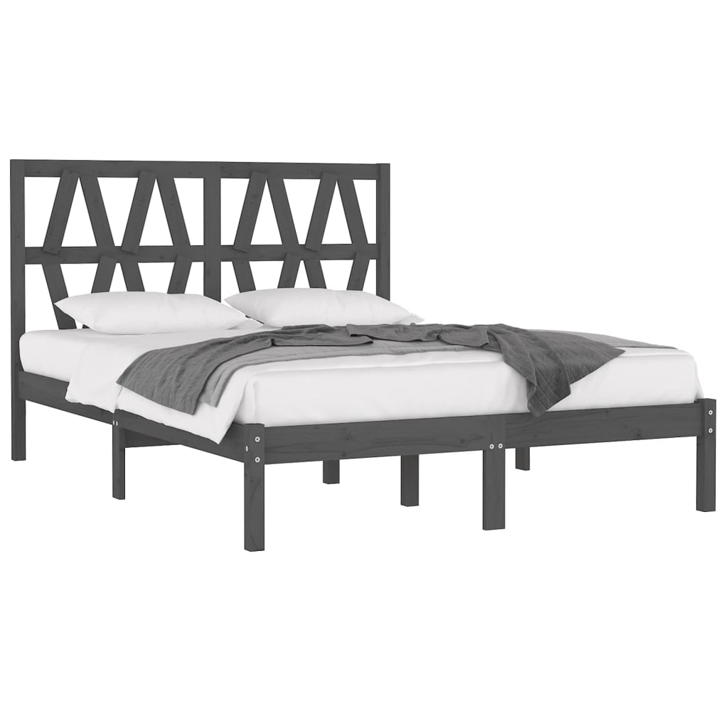 Estrutura de cama casal 135x190 cm pinho maciço cinza