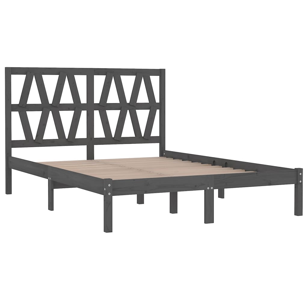 Estrutura de cama casal 135x190 cm pinho maciço cinza