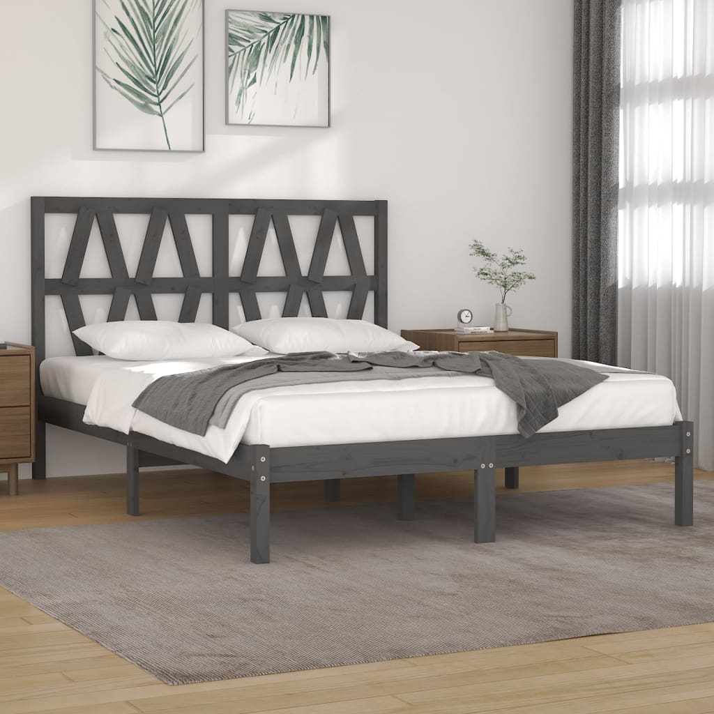 Estrutura de cama casal 135x190 cm pinho maciço cinza