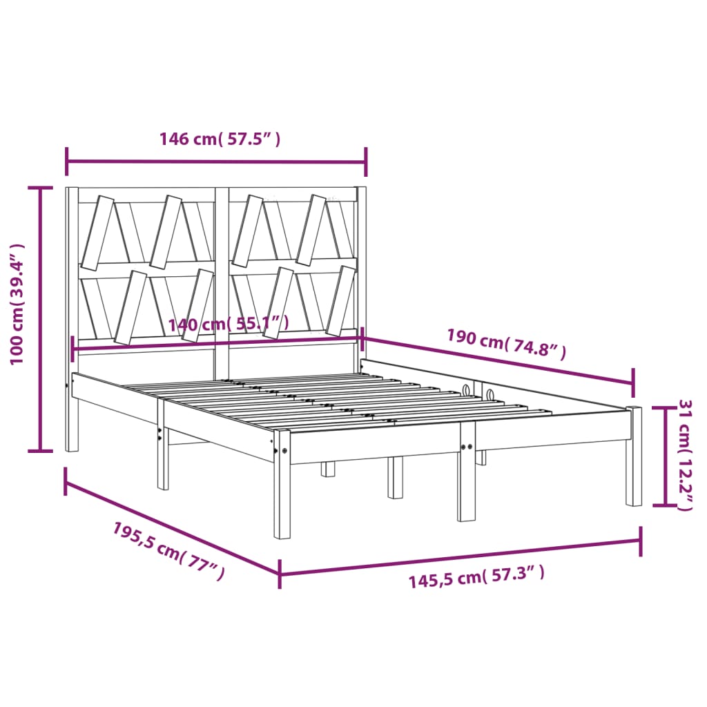 Estrutura de cama 140x190 cm pinho maciço