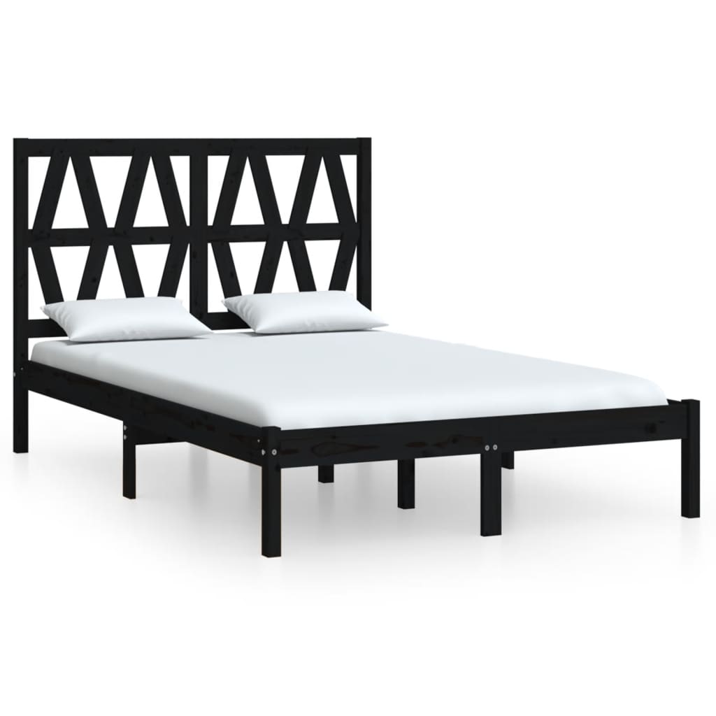 Estrutura de cama 140x190 cm madeira de pinho maciça preto