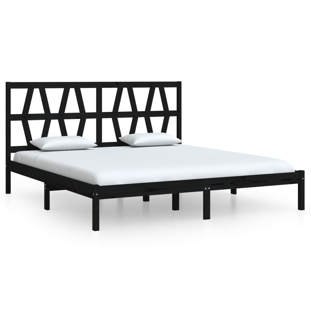 Estrutura de cama super king 180x200 cm pinho maciço preto