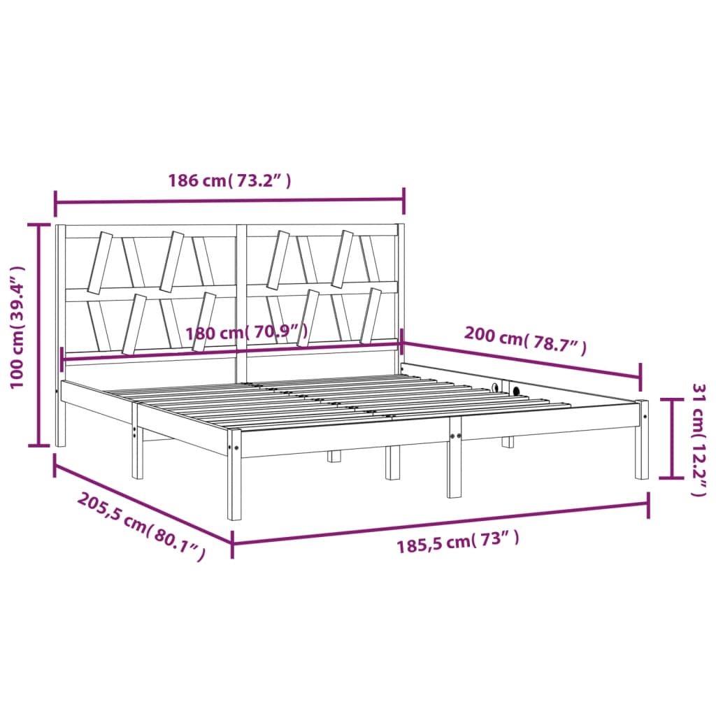 Estrutura de cama super king 180x200 cm pinho maciço preto