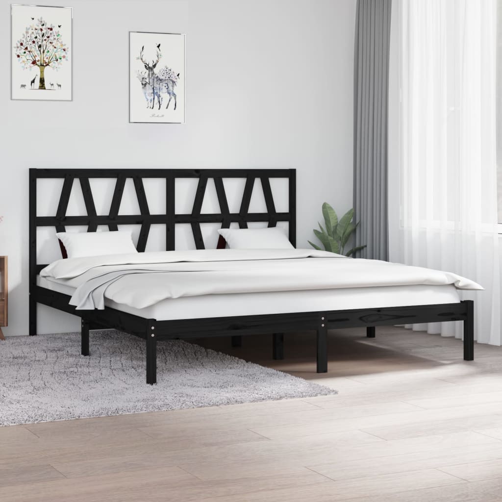 Estrutura de cama super king 180x200 cm pinho maciço preto