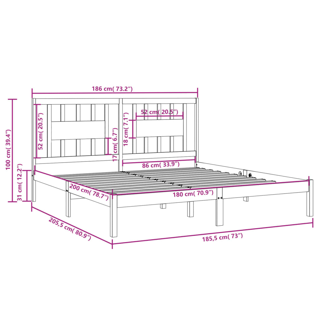 Estrutura de cama super king 180x200 cm madeira maciça