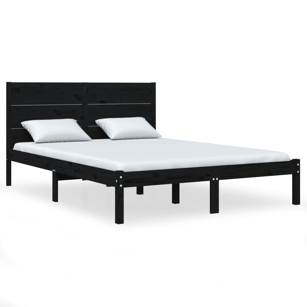 Estrutura de cama 140x190 cm madeira de pinho maciça preto