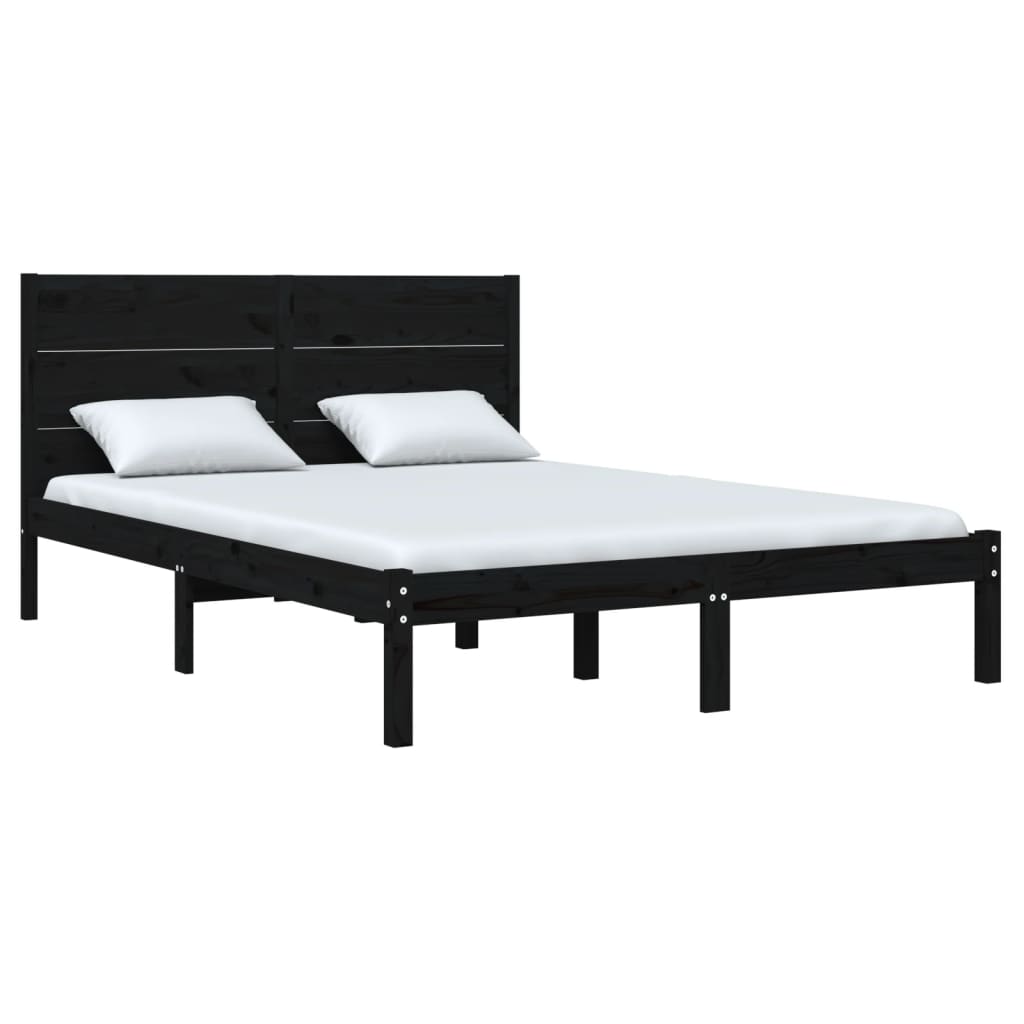 Estrutura de cama 140x190 cm madeira de pinho maciça preto