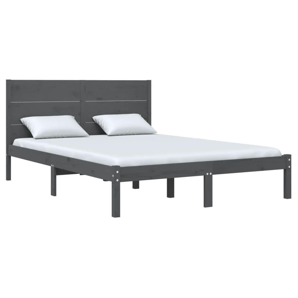 Estrutura de cama king 150x200 cm madeira maciça cinza