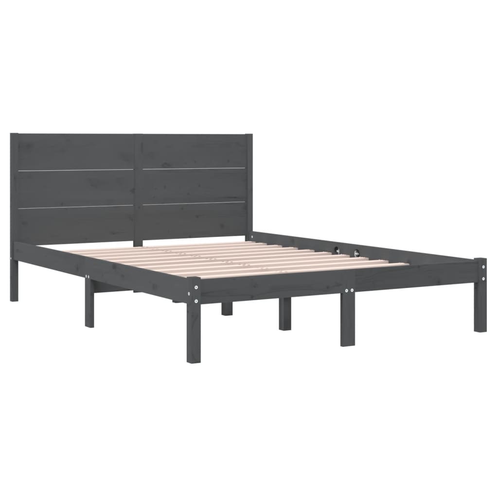 Estrutura de cama king 150x200 cm madeira maciça cinza