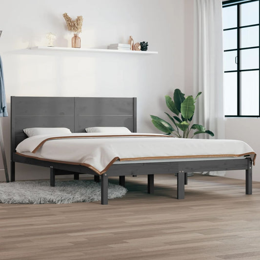 Estrutura de cama king 150x200 cm madeira maciça cinza