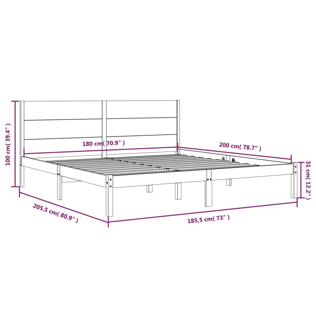 Estrutura de cama super king 180x200 cm madeira maciça