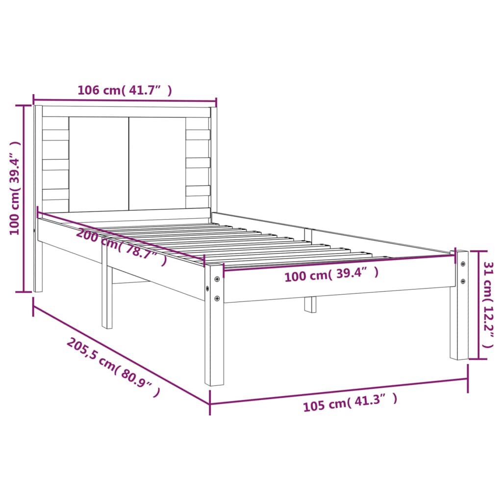 Estrutura de cama 100x200 cm pinho maciço branco