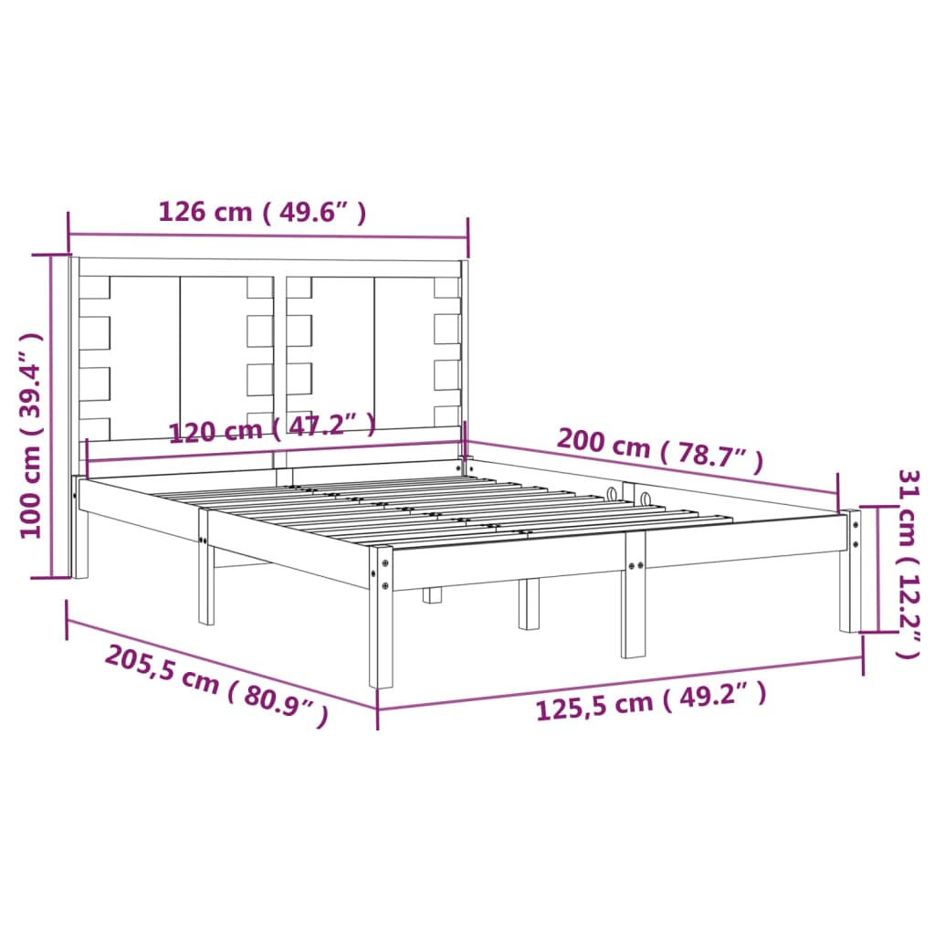 Estrutura de cama 120x200 cm madeira de pinho maciça