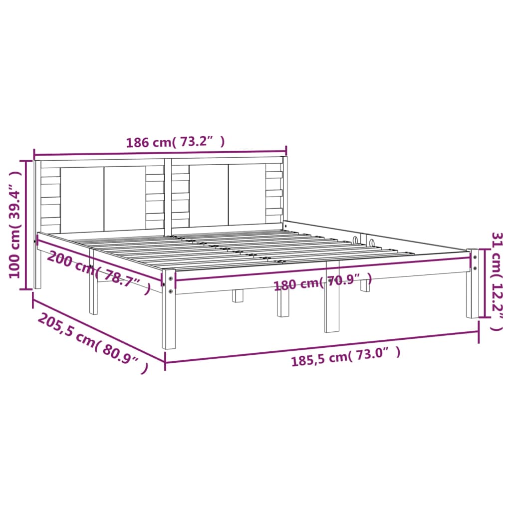 Estrutura de cama super king pinho maciço 180x200 cm branco