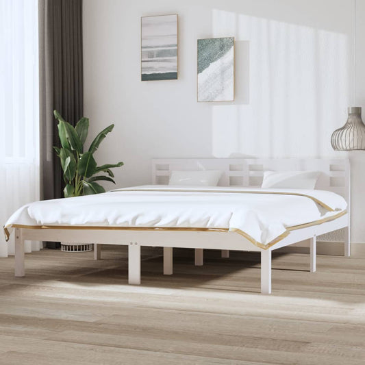 Estrutura de cama super king pinho maciço 180x200 cm branco