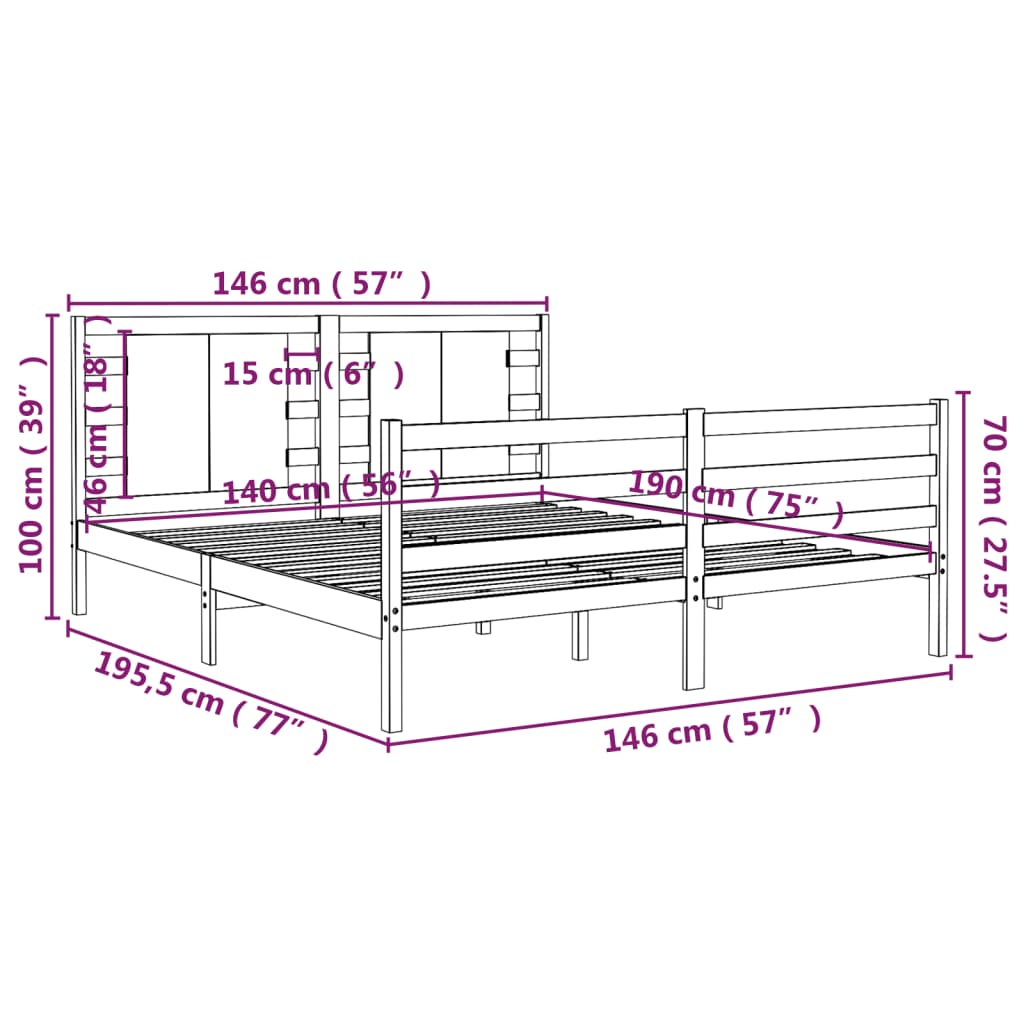 Estrutura de cama 140x190 cm madeira de pinho maciça cinzento