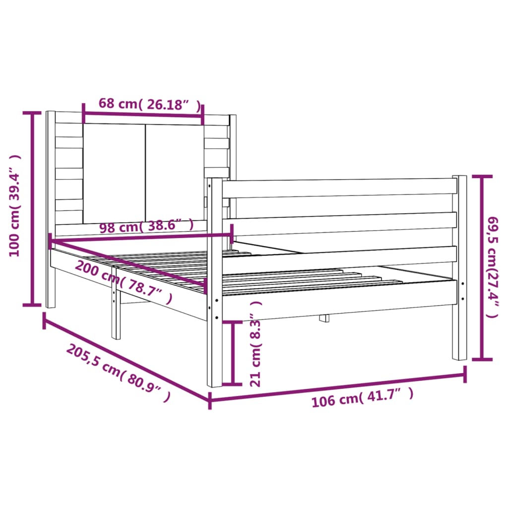 Estrutura de cama 100x200 cm pinho maciço castanho mel