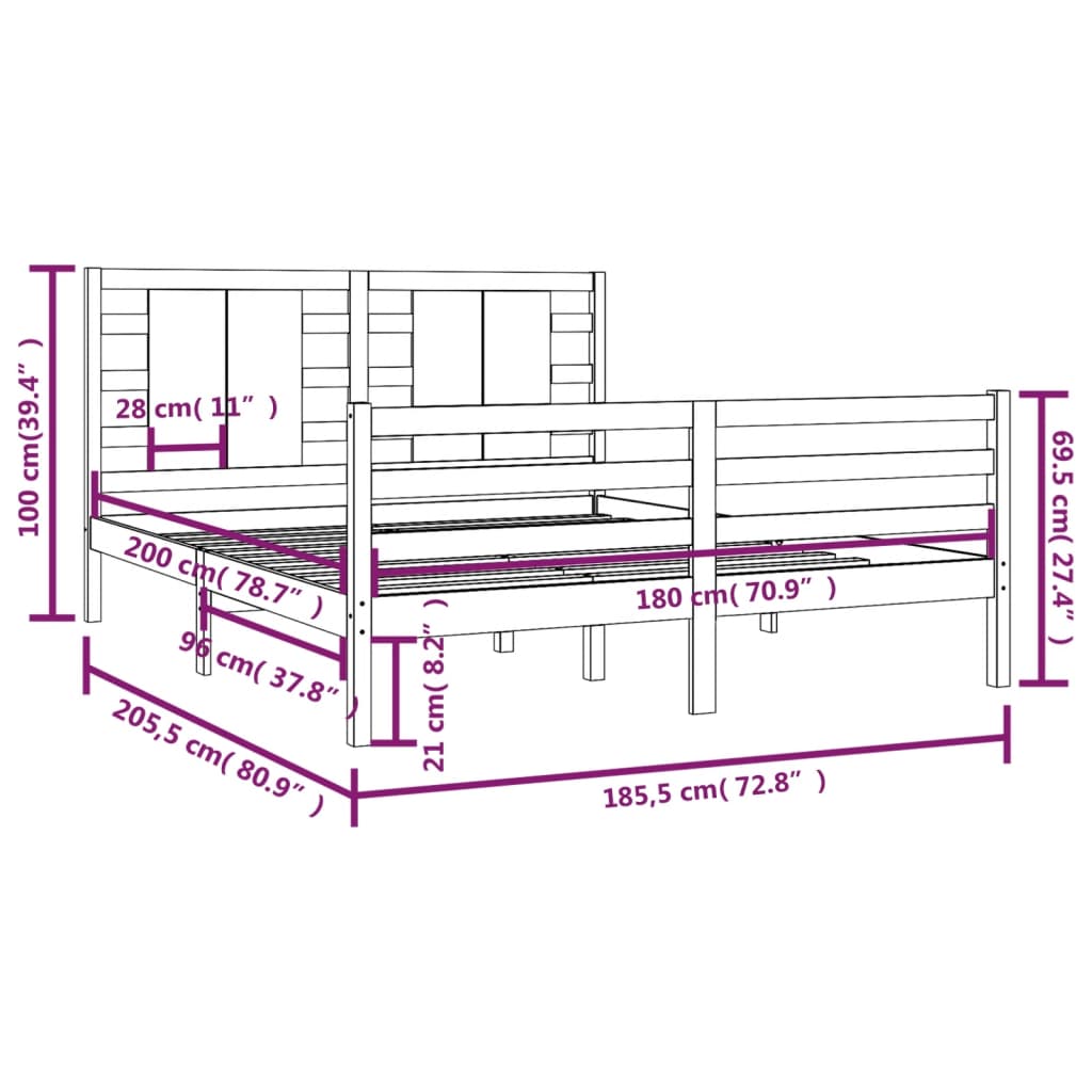 Estrutura de cama super king 180x200 cm pinho maciço