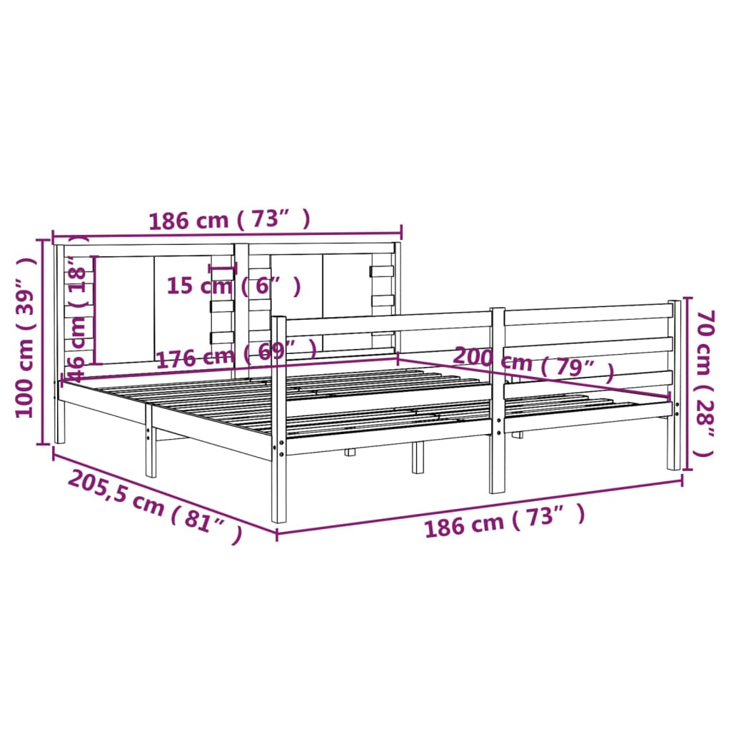 Estrutura de cama super king 180x200 cm pinho maciço branco