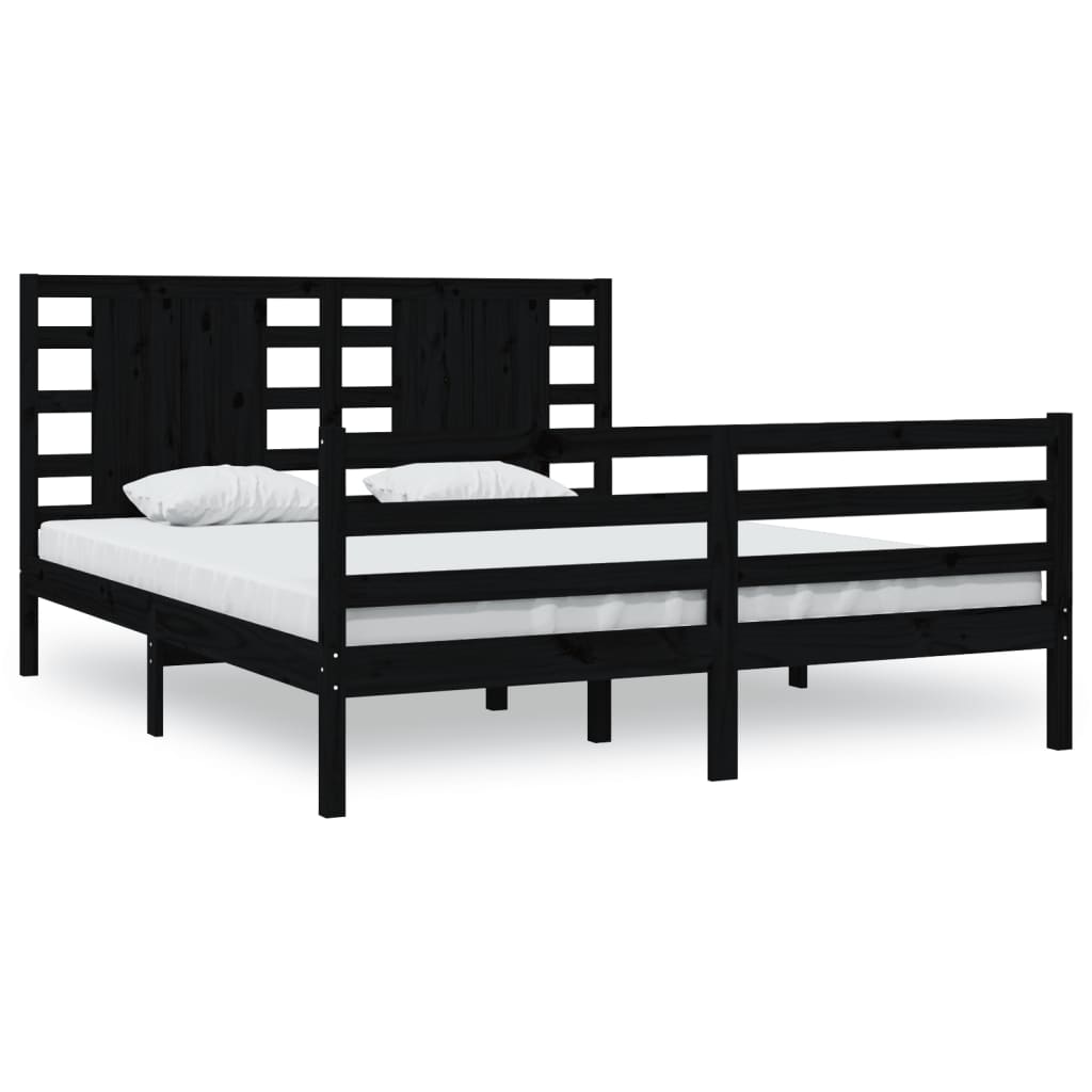 Estrutura de cama super king 180x200 cm pinho maciço preto