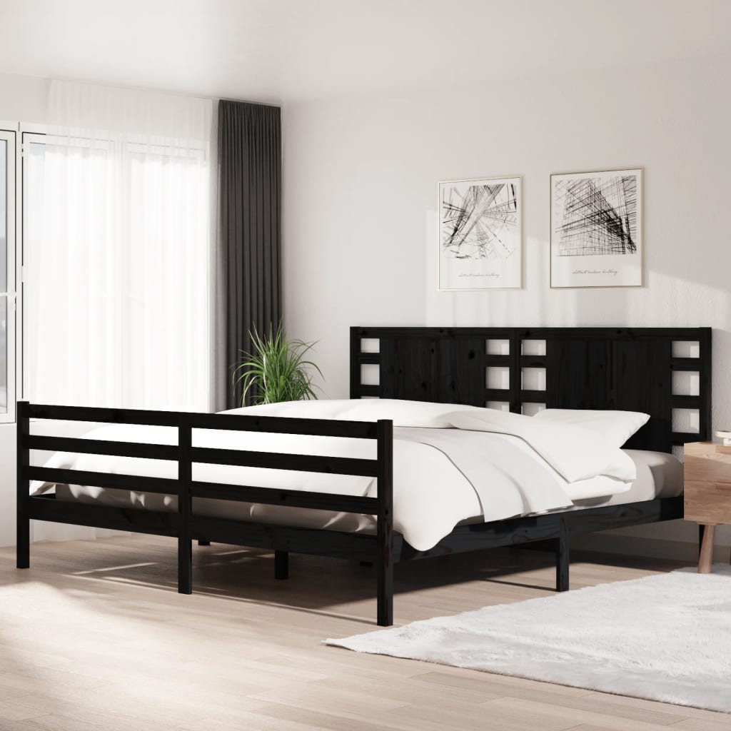 Estrutura de cama super king 180x200 cm pinho maciço preto