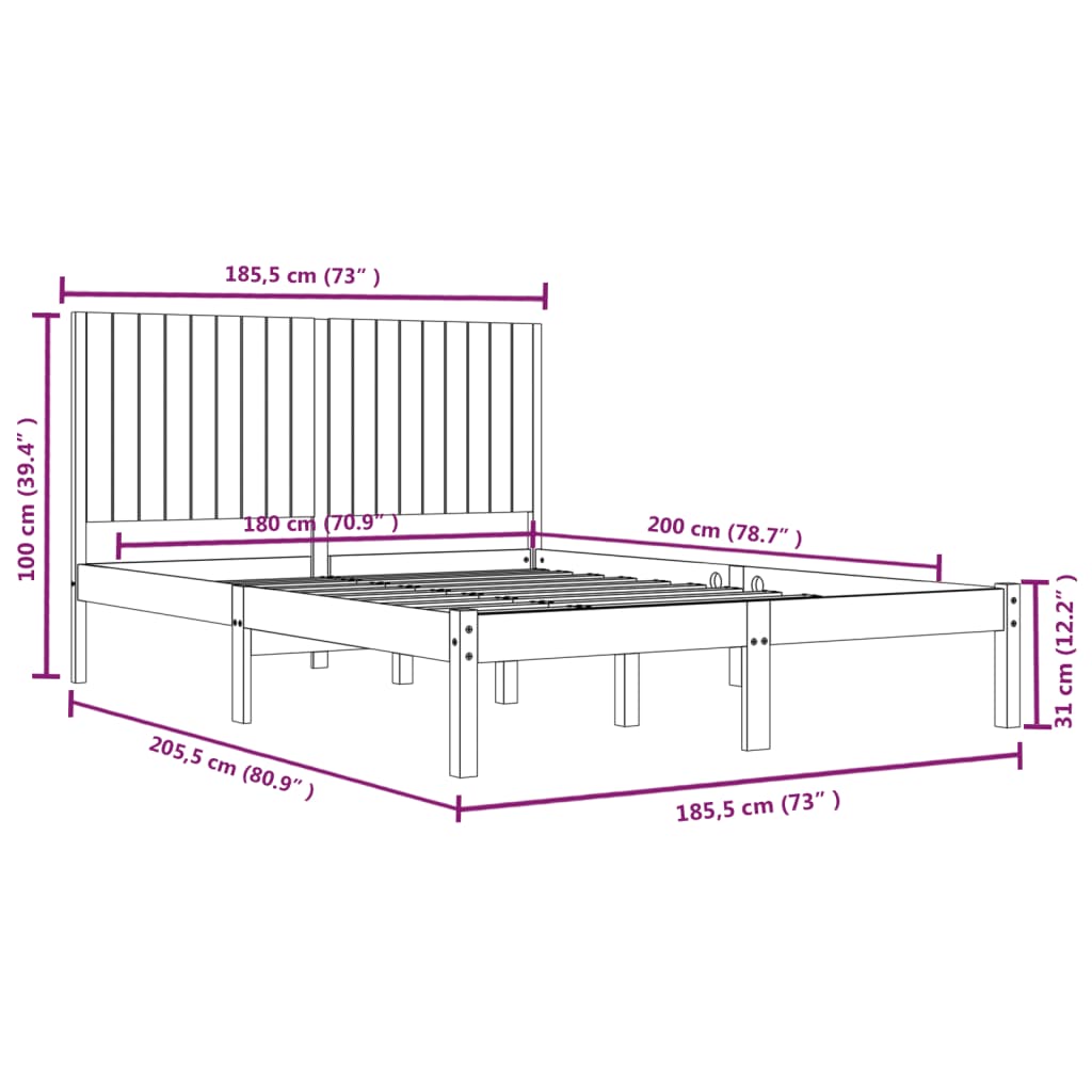 Estrutura de cama super king 180x200 cm madeira maciça preto