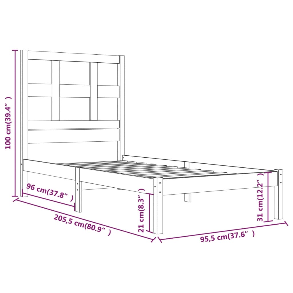 Estrutura de cama 90x200 cm pinho maciço branco