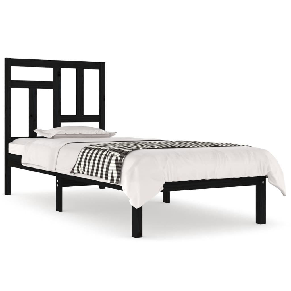 Estrutura de cama solteiro 90x190 cm pinho maciço preto