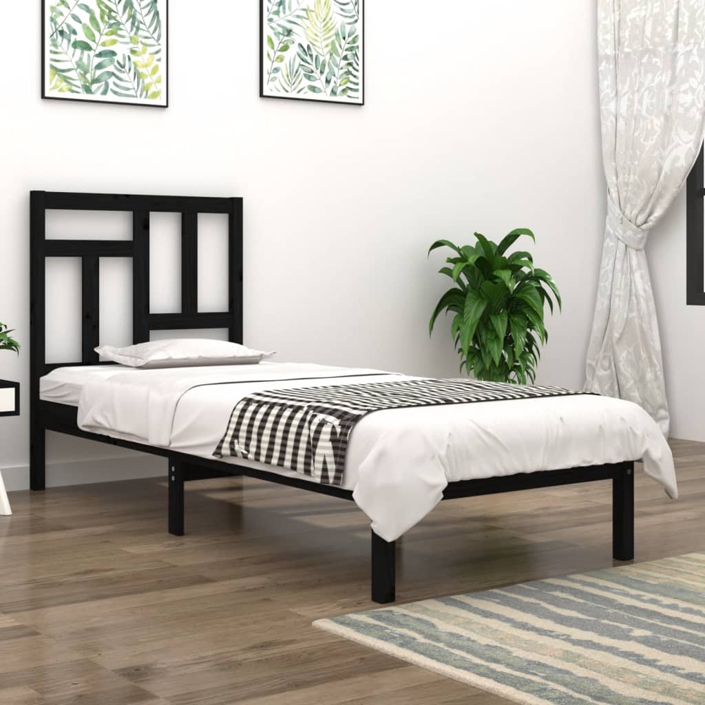 Estrutura de cama solteiro 90x190 cm pinho maciço preto