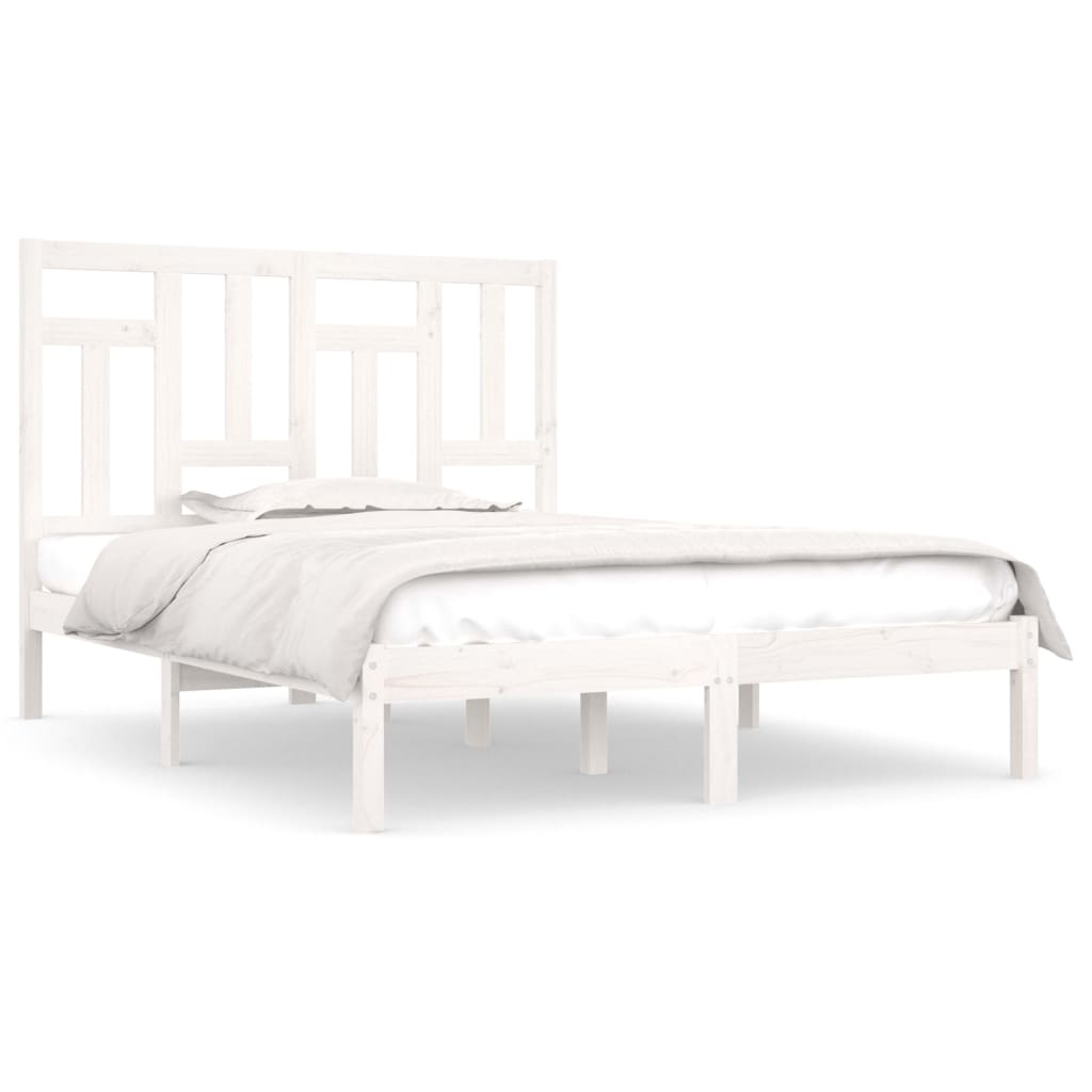 Estrutura de cama casal 135x190 cm pinho maciço branco