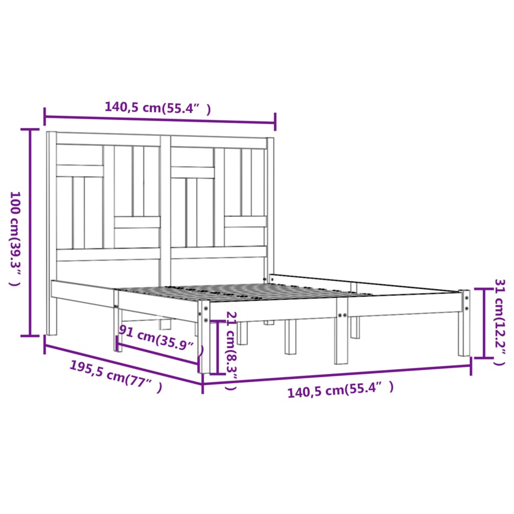 Estrutura de cama casal 135x190 cm pinho maciço branco