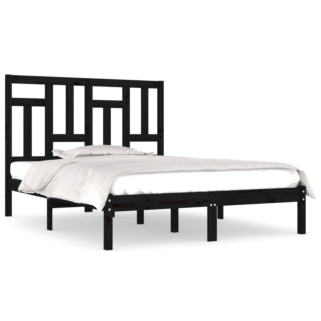 Estrutura de cama 140x190 cm madeira de pinho maciça preto