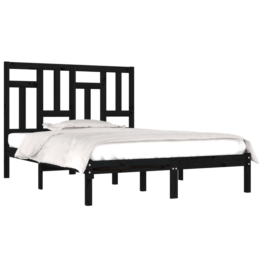 Estrutura de cama 140x190 cm madeira de pinho maciça preto