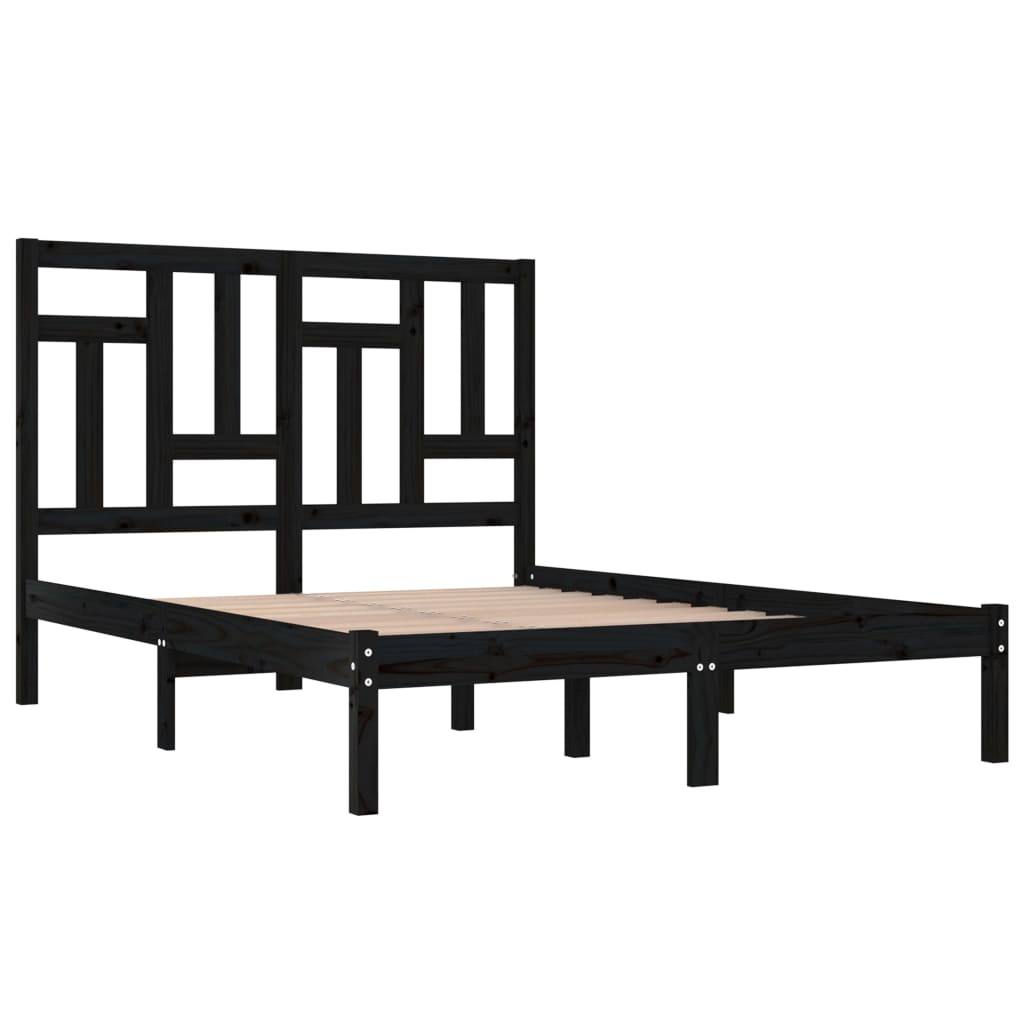 Estrutura de cama 140x190 cm madeira de pinho maciça preto