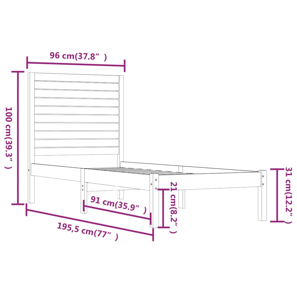 Estrutura de cama solteiro 90x190 cm madeira maciça branco