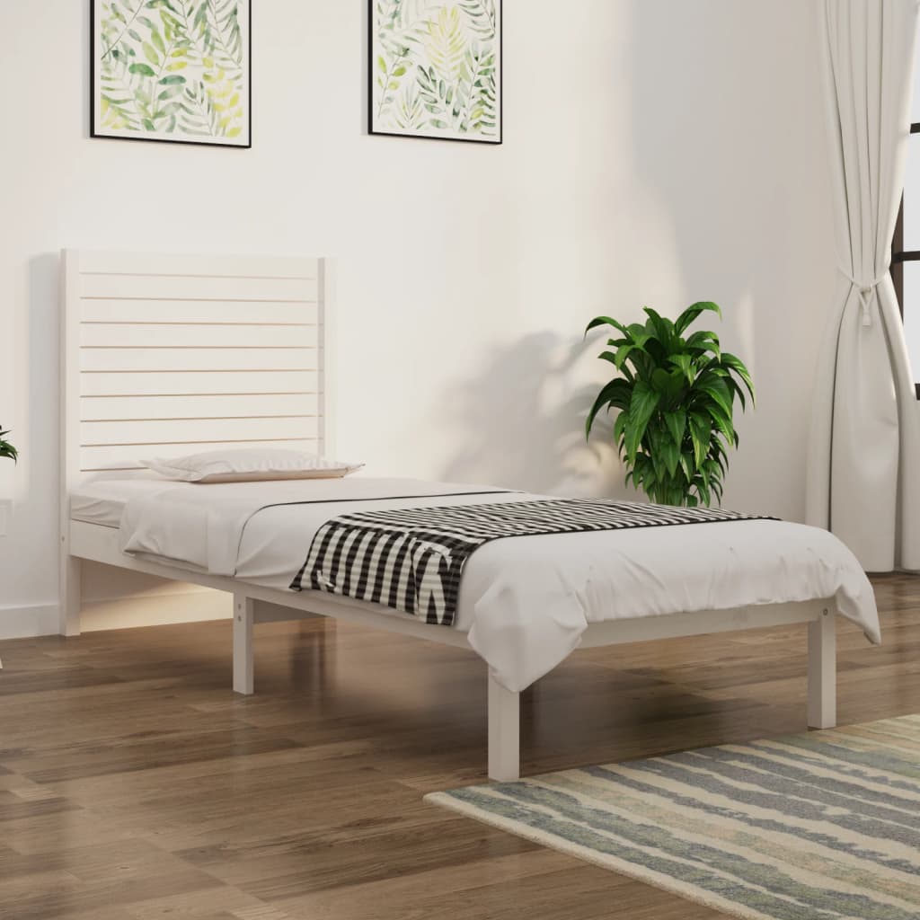 Estrutura de cama solteiro 90x190 cm madeira maciça branco