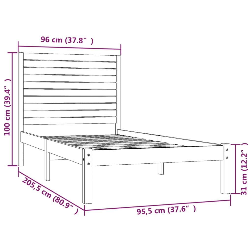 Estrutura de cama 90x200 cm madeira maciça preto